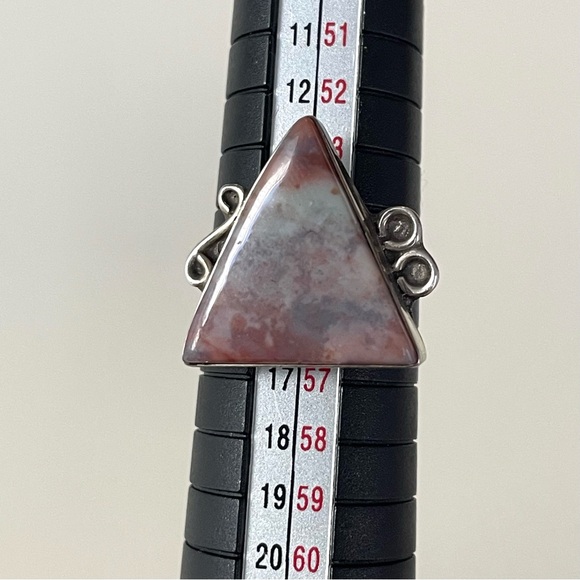 Vintage stamped sterling silver & polished stone triangle ring sz 7-7.25 - Picture 14 of 16